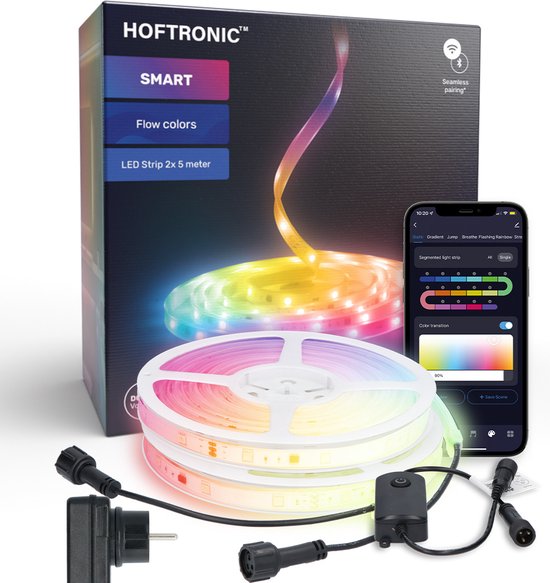 HOFTRONIC - Smart LED Strip 10m - IP67 waterdicht voor buiten - RGB Flow  Colors - WiFi... | bol.com
