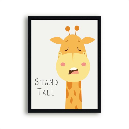 Schilderij  Blije dieren giraf stand tall tekst - Dieren motivatie / kinderkamer / Jungle / Safari / 40x30cm