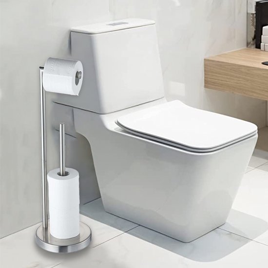 VDN Stainless debout - Porte-rouleau de papier toilette et porte-rouleau de rechange - Acier inoxydable - Convient pour 3+1 rouleaux de papier toilette - 2 en 1