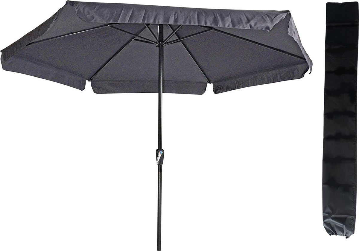 Bol.com Parasol Gemini Grijs Ø300 cm - met handig opdraaisysteem en inclusief Kinzo opberghoes aanbieding