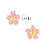 Zilveren roze bloemetjes kinderoorbellen | bloem oorknopjes Meisje Zilver | Zilverana | Sterling 925 Silver