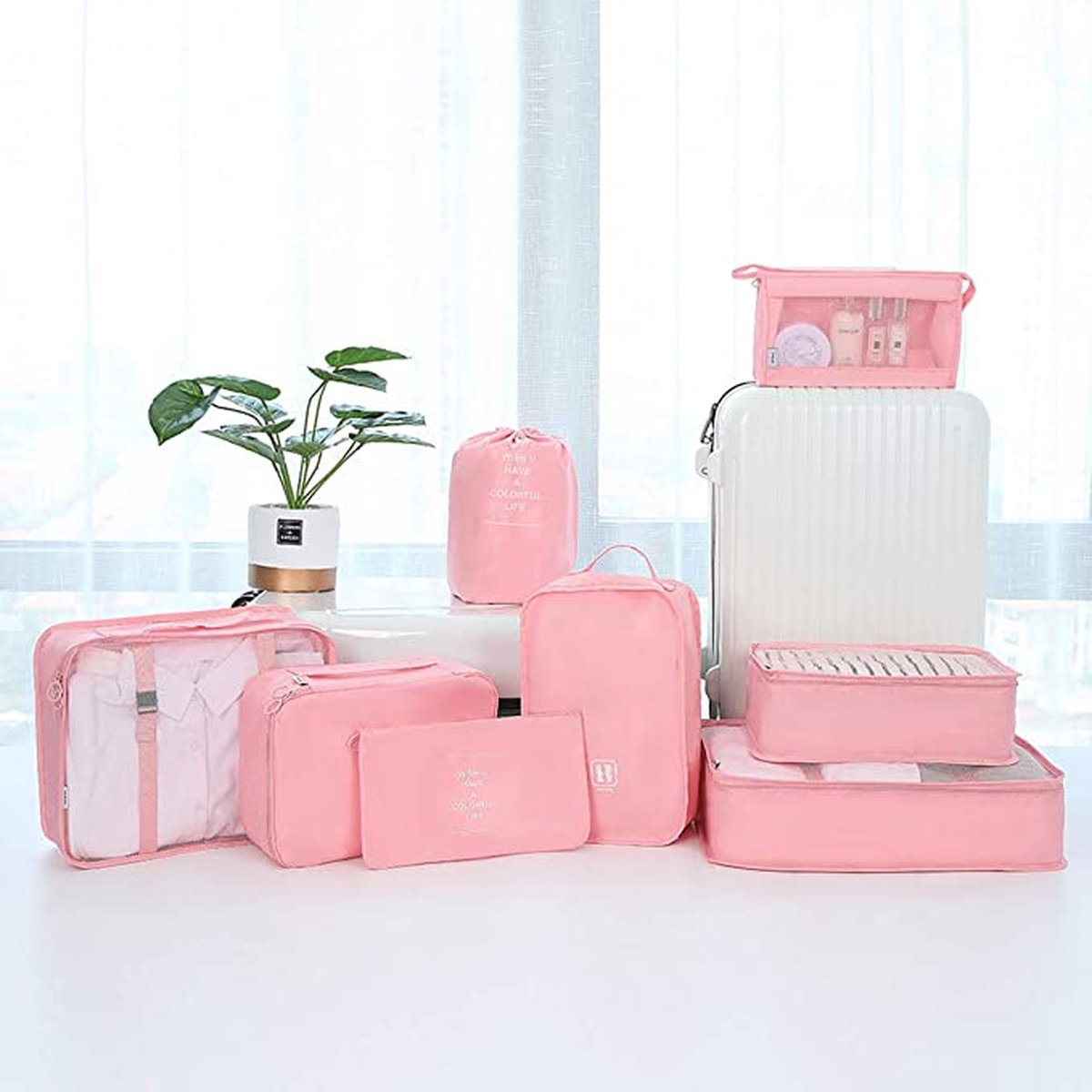Belsmi Lot de 8 cubes de rangement avec sac à chaussures – Organiseur de bagages de voyage Style B Rose - Cub205x rose 