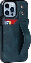 Hoesje geschikt voor iPhone SE 2020 - Backcover - Pasjeshouder - Portemonnee - Handvat - Kunstleer - Blauw