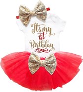 3 in 1 set Cakesmash outfit - First Birthday outfit - Eerste verjaardag - Een jaar tutu dress - Babykleding - Leuke cadeau 1 jaar - Photoshoot jurk set - my 1st bday korte mouw rood
