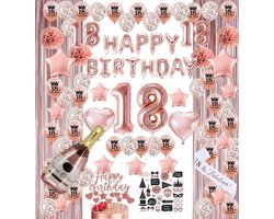 18 jaar verjaardag versiering - 18 Jaar Feest Verjaardag Versiering Set 118-delig  - Happy Birthday Slingers, Ballonnen, Foto props & Caketoppers - Decoratie Man Vrouw - Rose goud&Wit