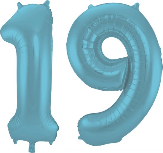 Folieballon 19 jaar metallic pastel blauw mat 86cm