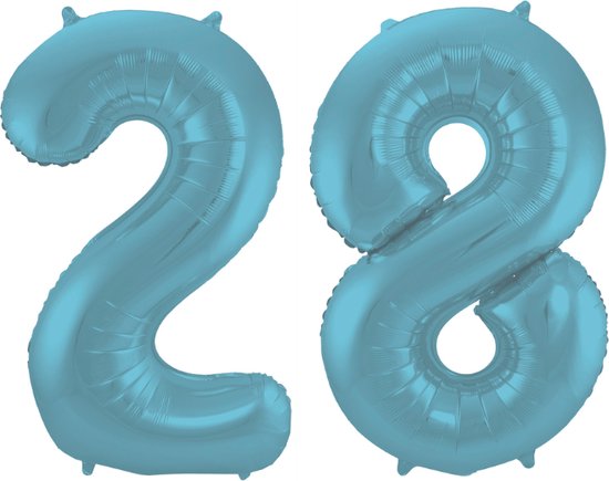 Folieballon 28 jaar metallic pastel blauw mat 86cm