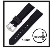 18mm Rubber Siliconen horlogeband zwart  passend op o.a Casio Seiko Citizen en alle andere merken - 18 mm Bandje - Horlogebandje horlogeband