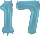 Folieballon 17 jaar metallic pastel blauw mat 86cm