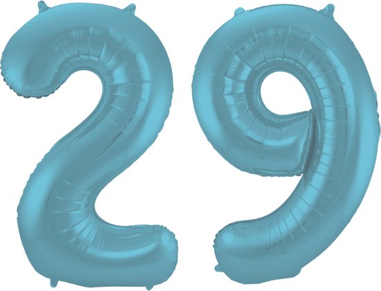 Folieballon 29 jaar metallic pastel blauw mat 86cm