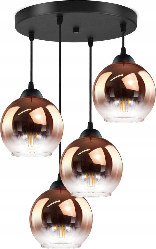 Hanglamp Industrieel voor Woonkamer, Eetkamer - Koper Glas - 4-lichts - Koper Transparant - 4 bollen
