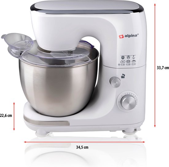 alpina Keukenmachine - Keukenrobot - 5L RVS Mengkom - 3 Accessoires - Wit van Alpina — afbeelding 5