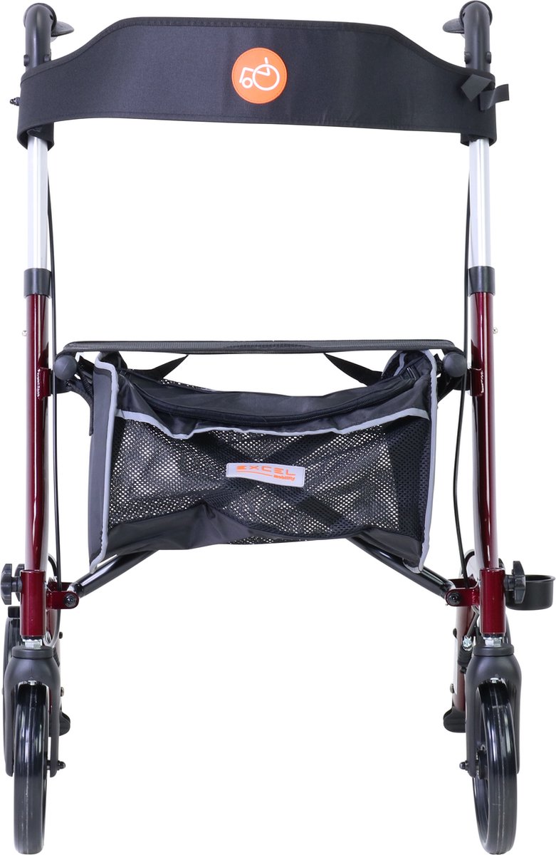 Excel EZ-Lite+® Rollator lichtgewicht en opvouwbaar – Slechts 6,4 kg – Met opbergtas, rugband, stokhouder & zitting – Voor binnen en buiten – Tuscan Red