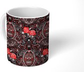 Mok - Koffiemok - Puber - Schedel - Roos - Patronen - Mokken - 350 ML - Beker - Koffiemokken - Theemok