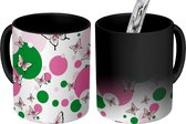 Magische Mok - Foto op Warmte Mokken - Koffiemok - Vlinder - Roze - Groen - Design - Magic Mok - Beker - 350 ML - Theemok