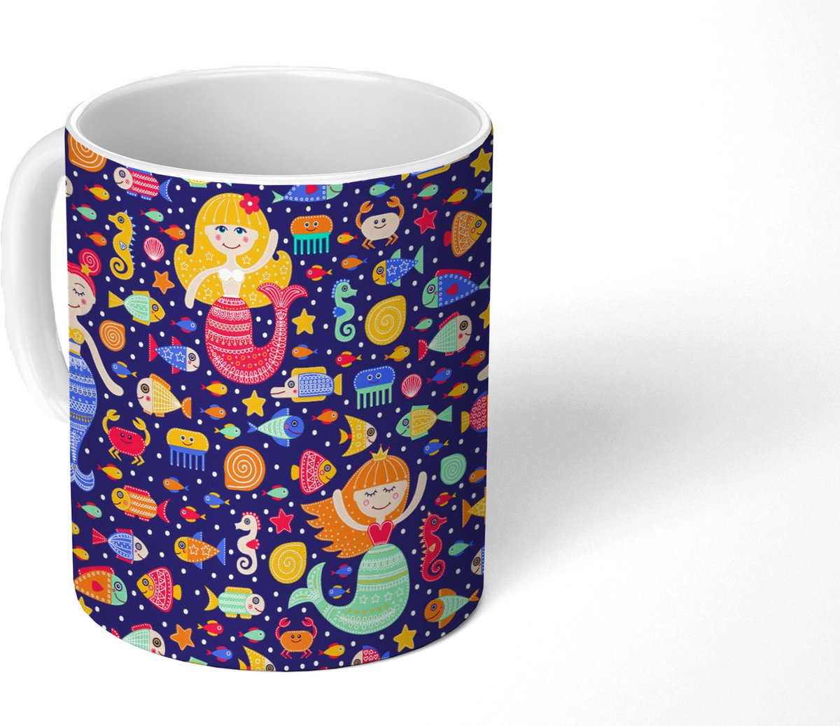 Mok - Koffiemok - Zeemeermin - Vissen - Patronen - Mokken - 350 ML - Beker - Koffiemokken - Theemok