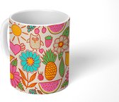 Mok - Koffiemok - Uil - Regenboog - Bloemen - Kinderen - Patroon - Mokken - 350 ML - Beker - Koffiemokken - Theemok