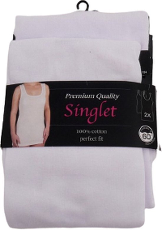 Pack de 2 débardeurs blancs pour femmes, 100% coton, avec bretelles larges. Une image d'un modèle porte un débardeur.