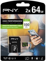PNY microSDXC High Performance 64GB - 2 stuks/duo verpakking
