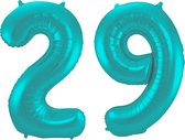 Folieballon 29 jaar metallic pastel aqua mat 86cm