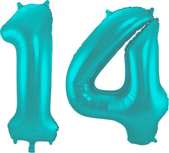 Folieballon 14 jaar metallic pastel aqua mat 86cm
