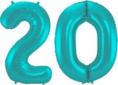 Folieballon 20 jaar metallic pastel aqua mat 86cm