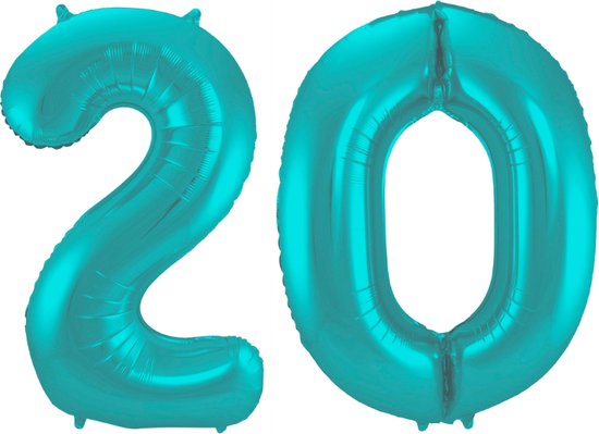 Folieballon 20 jaar metallic pastel aqua mat 86cm