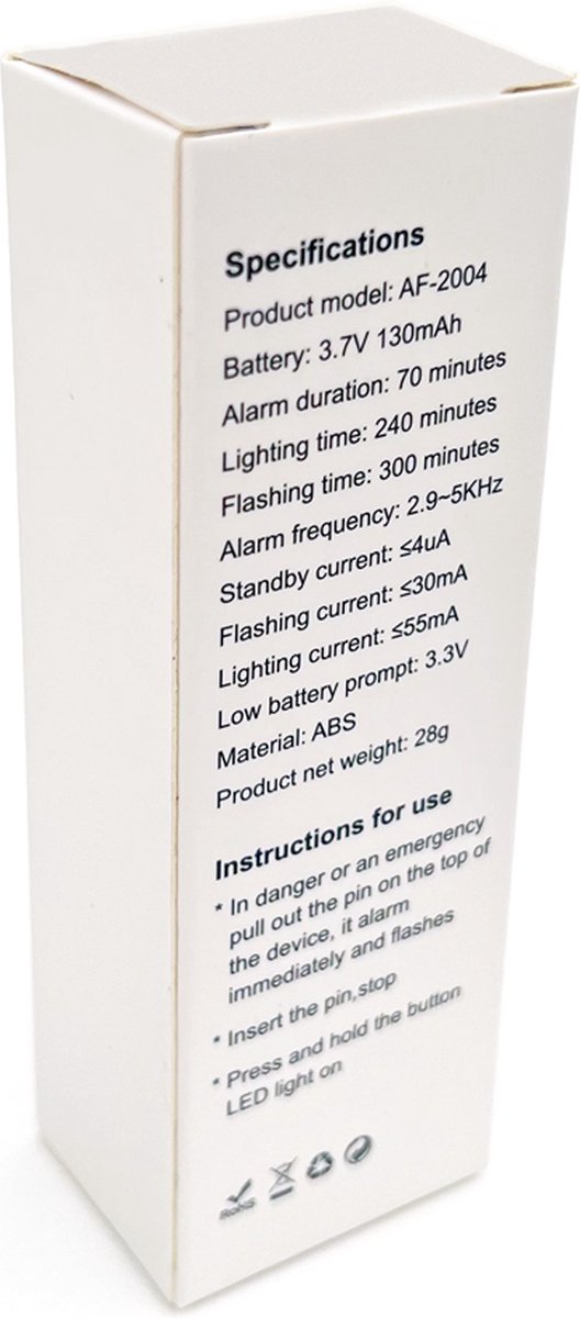 Persoonlijk alarm met led-zaklamp, 3 stuks, 140 dB