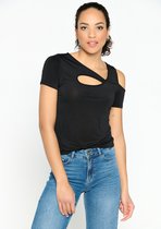 LOLALIZA T-shirt met uitsnedes - Zwart - Maat M