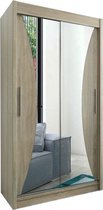 InspireMe - Kledingkast met 2 schuifdeuren, Modern-stijl, Kledingkast met planken (BxHxD): 100x200x62 - MEGRA 100 Wit Mat + Sonoma Eik met 2 lades