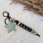 Sleutelhanger - Tashanger - met naam - Creme-Beige Wit- Met strik - gepersonaliseerd