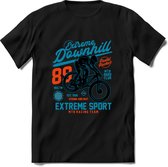 Extreme Downhill | TSK Studio Mountainbike kleding Sport T-Shirt | Blauw - Oranje | Heren / Dames | Perfect MTB Verjaardag Cadeau Shirt Maat M