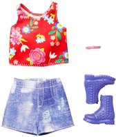 Barbie Kleding Outfit Bloemen Top + Spijker Rok en Laarzen