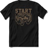 Start the game | Gaming kado T-Shirt heren - dames | Bruin | Perfect game pc cadeau shirt | Grappige console spreuken - zinnen - teksten Maat XL