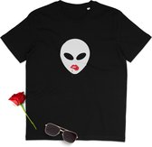 Heren T Shirt - Dames T shirt - Alien Hoofd - Zwart - Maat S