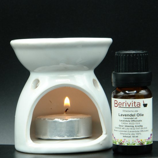 Aromabrander met Lavendelolie 10ml Set - Aromabrander, Olieverdamper 7cmx7cmx7cm - Lavendelolie 100% in 10ml Druppelfles