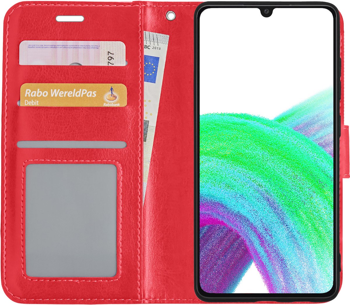 Hoes - Met Pasjeshouder - Geschikt voor Samsung Galaxy A33 - Luxe Bookcase Portemonee - Flip Case - Kunstleer Book Case - Flipcase - Book Cover - Walletcase - PortemonneeHoes - Rood