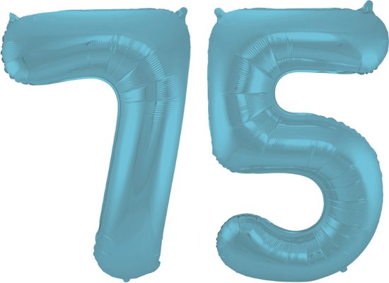 Folieballon 75 jaar metallic pastel blauw mat 86cm