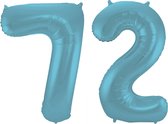 Folieballon 72 jaar metallic pastel blauw mat 86cm
