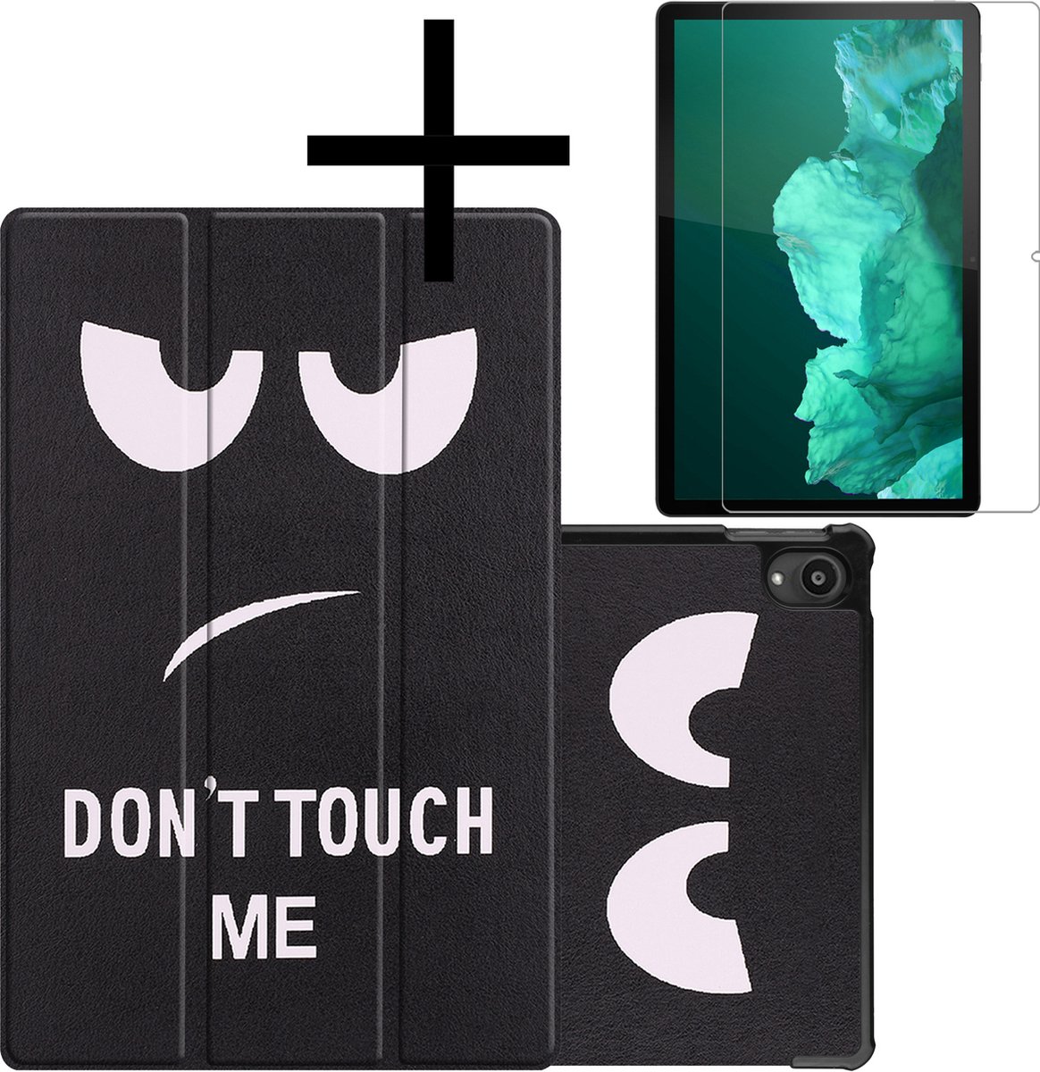 Hoes - Geschikt voor Lenovo Tab P11 - Met Screenprotector - Trifold Bookcase - Hard Cover - Hardcover Book Case - Tablet Hoesje - Don't Touch Me