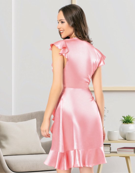 Satijnen nachtjapon met ruches - Sexy Lingerie - Roze nachthemd - EU-maat: XL