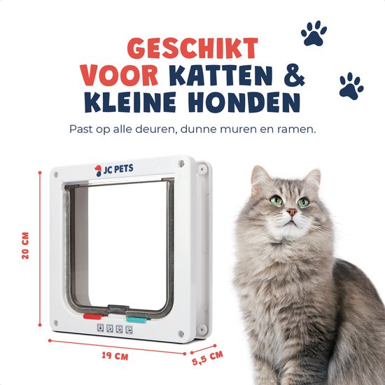 JC Pets Premium Kattenluik - Inclusief Tunnel - 4 Vergrendelingsstanden - Wit - 20 x 19 x 5.5 cm - Waterdicht - JC Pets