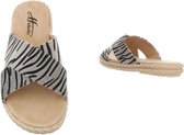 Slippers met zebra print/vacht, grijs/zwart (maat 37)