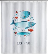 Douchegordijn Big Fish, textielgordijn voor de badkamer, met ringen voor bevestiging aan de douchestang, wasbaar, waterafstotend, 180 x 200 cm 283295