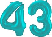 Folieballon 43 jaar metallic pastel aqua mat 86cm