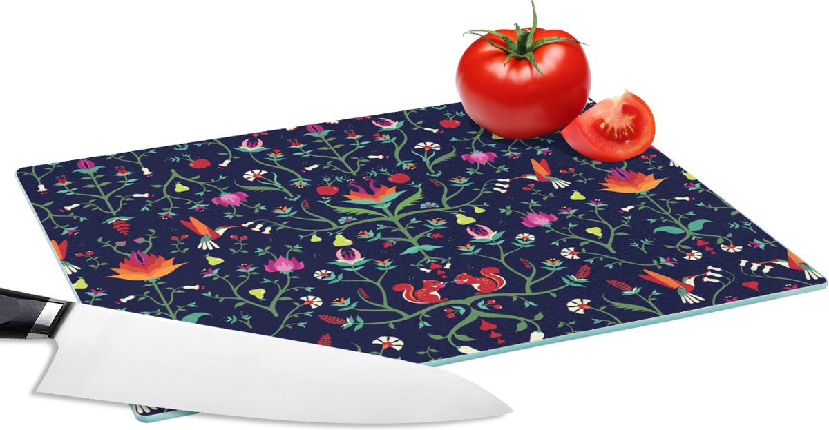 Glazen Snijplank - 28x20 - Bloemen - Eekhoorn - Patronen - Snijplanken Glas