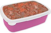 Broodtrommel Roze - Lunchbox - Brooddoos - Vintage - Flora - Patronen - 18x12x6 cm - Kinderen - Meisje