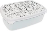 Broodtrommel Wit - Lunchbox - Brooddoos - Pubers - Kat - Strik - Patronen - 18x12x6 cm - Volwassenen