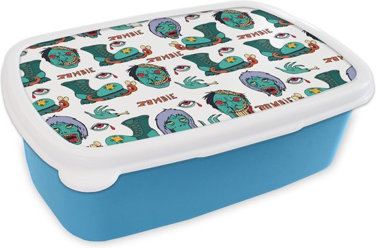 Broodtrommel Blauw - Lunchbox - Brooddoos - Tiener - Zombie - Schoenen - Patronen - 18x12x6 cm - Kinderen - Jongen