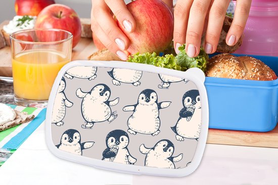 Boîte à lunch Blauw - Boîte à lunch - Boîte à pain - Motifs - Pingouin - Glace - 18x12x6 cm - Enfants - Garçon - Cadeau Sinterklaas - Distribution de cadeaux pour enfants - Cadeaux chaussures Sinterklaas